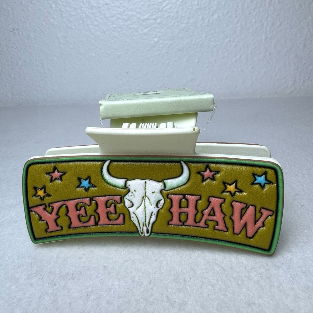 New Yeehaw Hair Claw Clip Yee Haw Western Rodeo Cowgirl Accessory Icon Cow Skull